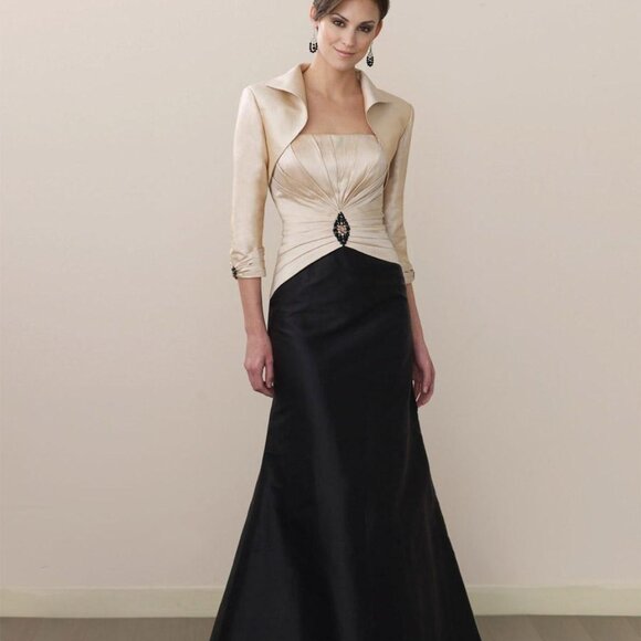 Montage by Mon Cheri Gown Silk, Black & Champagne Sz 20 - Picture 1 of 11